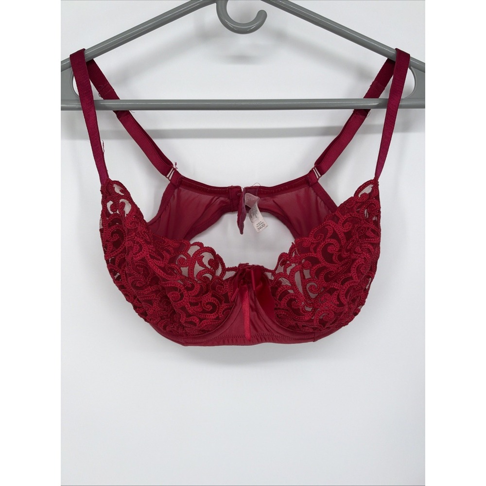 Victoria Secret Red Floral Lace Underwire Sheer Luxe bra 34DD